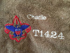 my life such as it is, bsa, boy scouts, camping, towels, machine embroidery, personalization